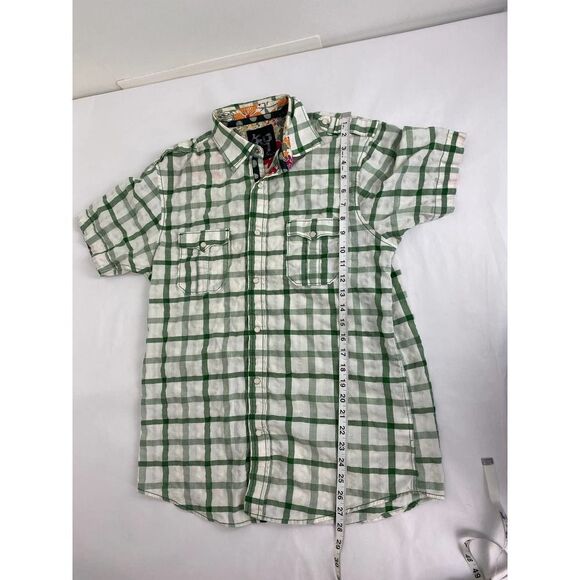 Age of Wisdom Pearl Snap Checkered Shirt Contrasting Floral Collar - Medium - Picture 6 of 10